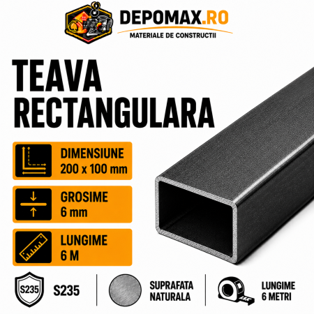Teava rectangulara 200 x 100 x 6 mm, 6 metri